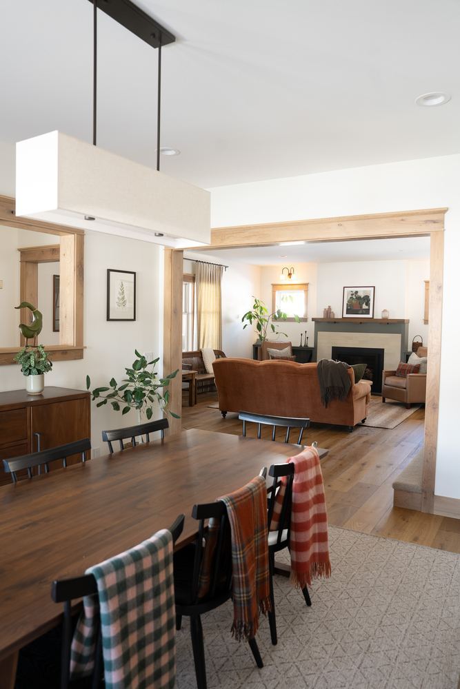 Plaster fireplace surround, oak floors