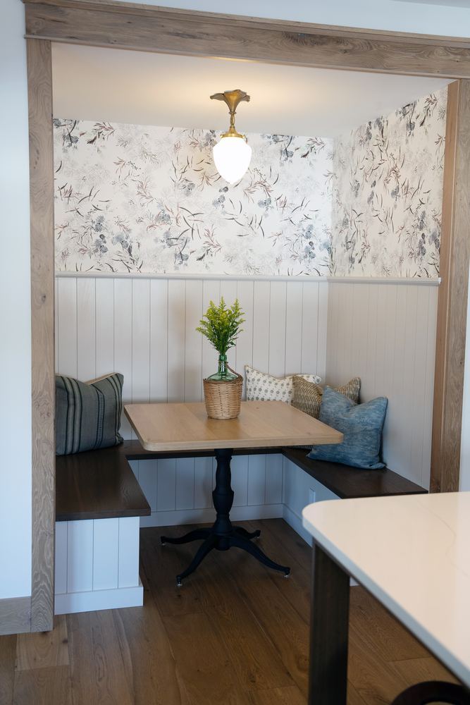 Breakfast nook, papered and paneled